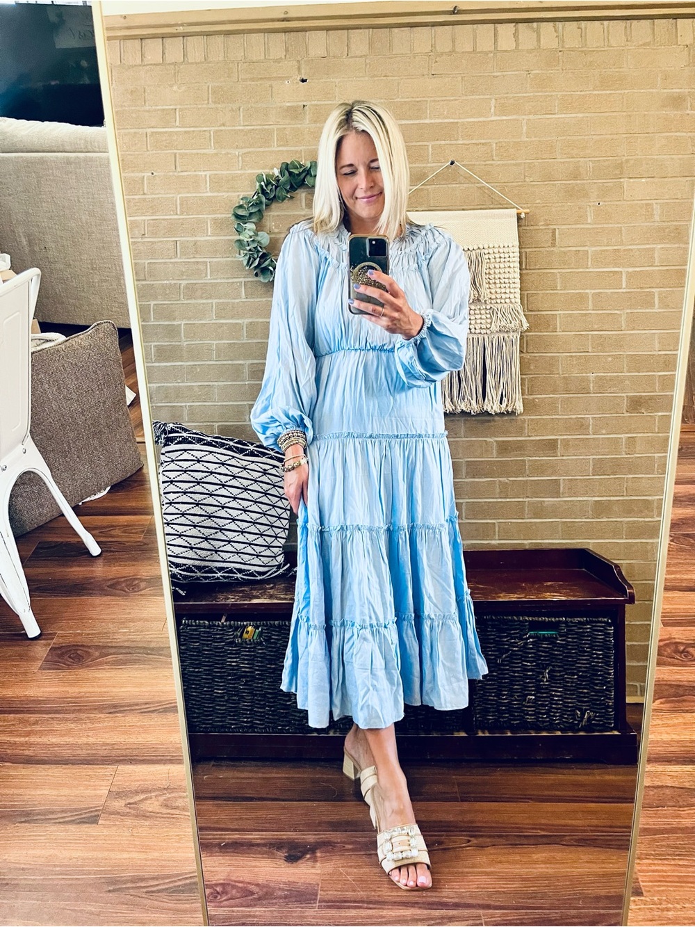 entro Light Blue Tiered Midi Dress